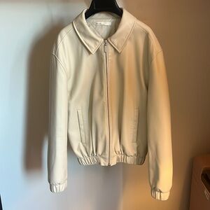 OAK + FORT Faux Leather Cream Oversized Bomber